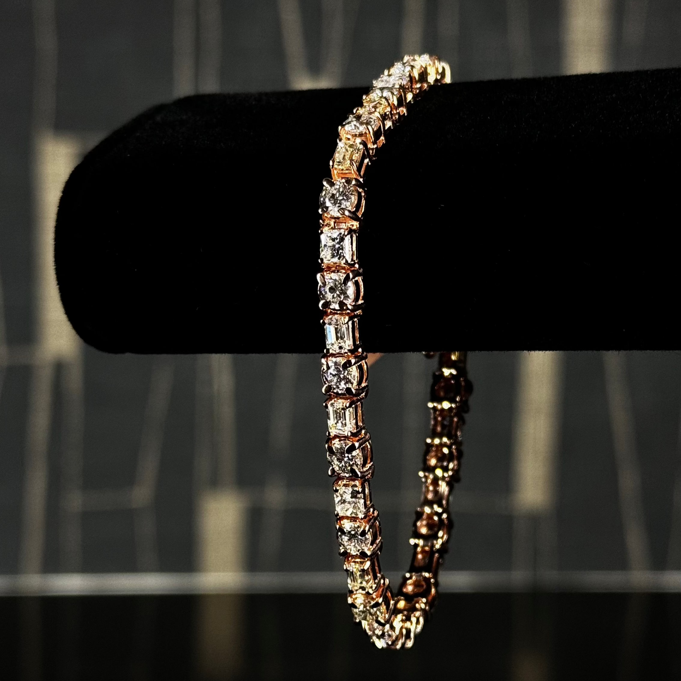 Tennis Bracelet RoseGold Round and Squared Diamonds 14kt
