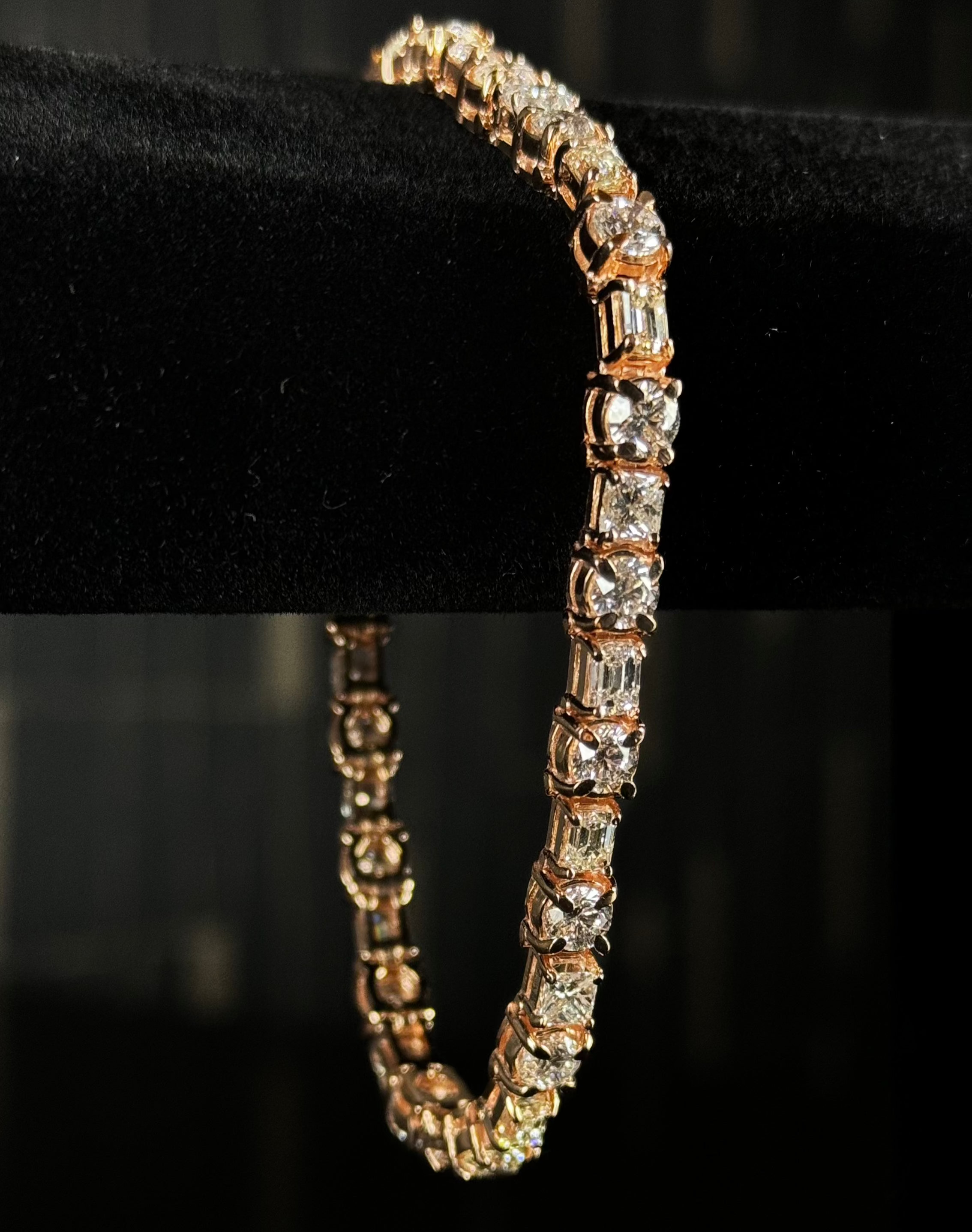 Tennis Bracelet RoseGold Round and Squared Diamonds 14kt