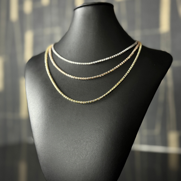 Chains White 15', Rose 17' & Yellow 19' Gold Chain Set 14KT