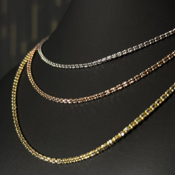 Chains White 15', Rose 17' & Yellow 19' Gold Chain Set 14KT