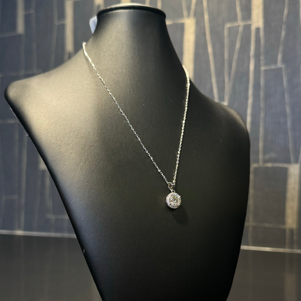 Circular Diamond Pendant White Gold Chain