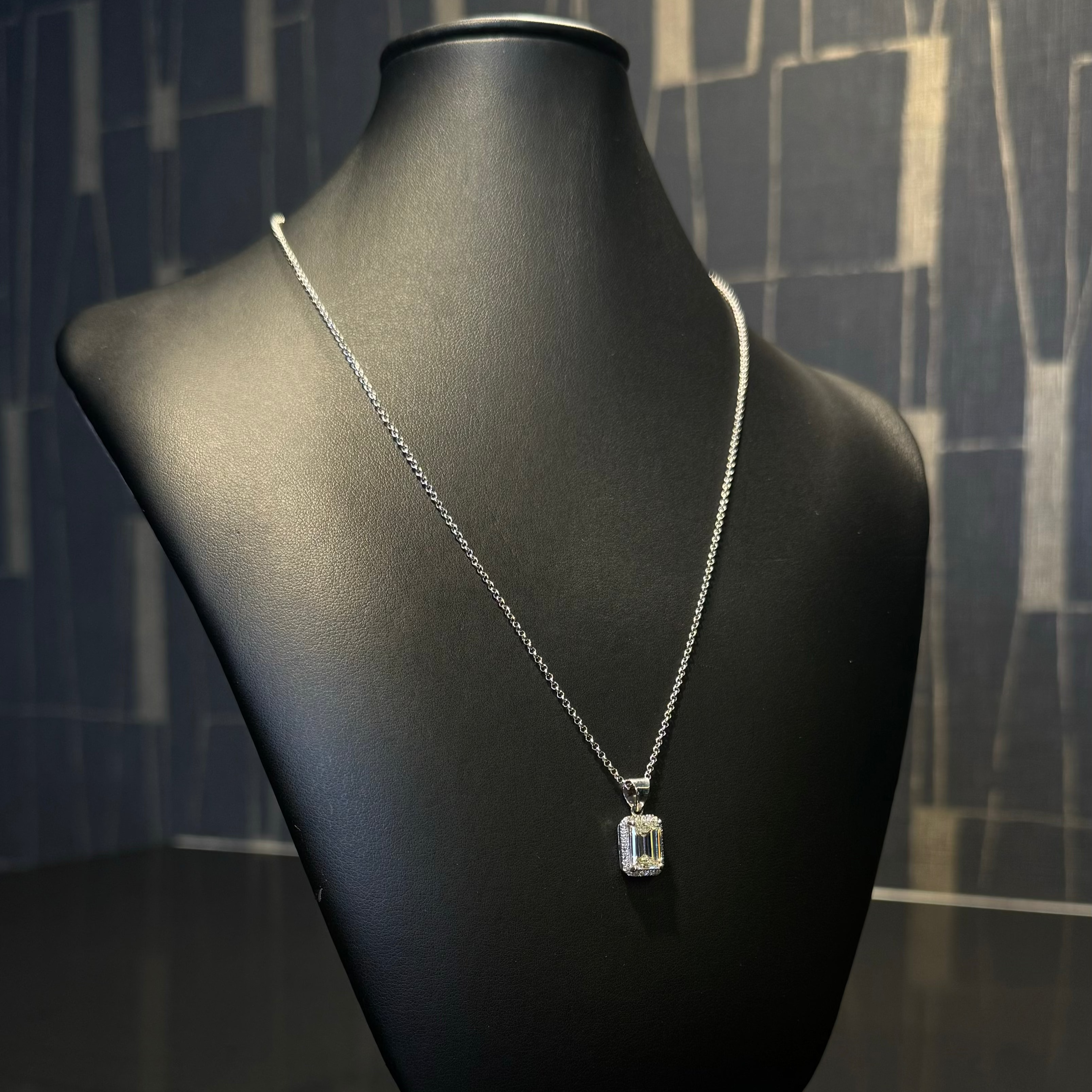 Rectangular Diamond Pendant With White Gold Chain 14KT