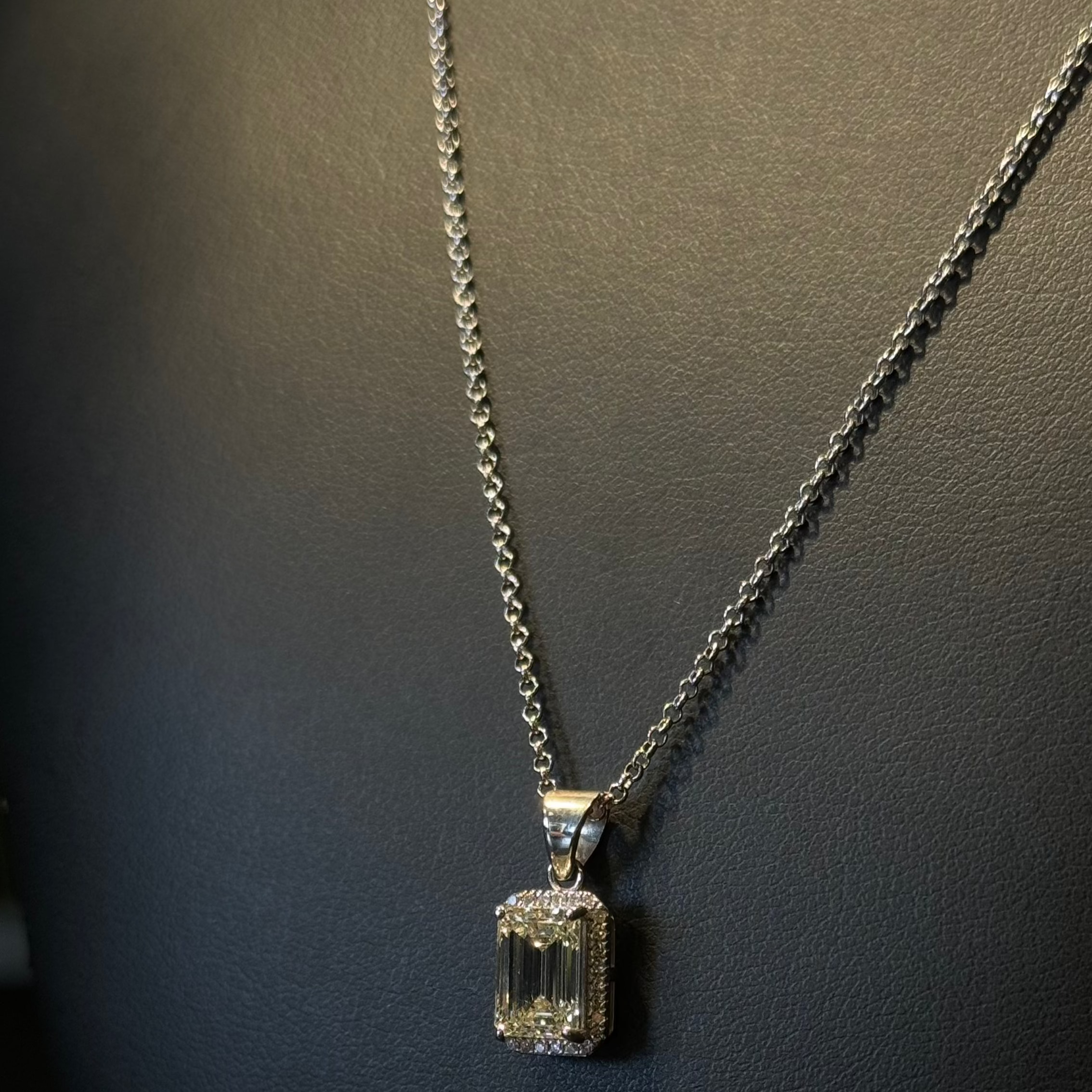 Rectangular Diamond Pendant With White Gold Chain 14KT