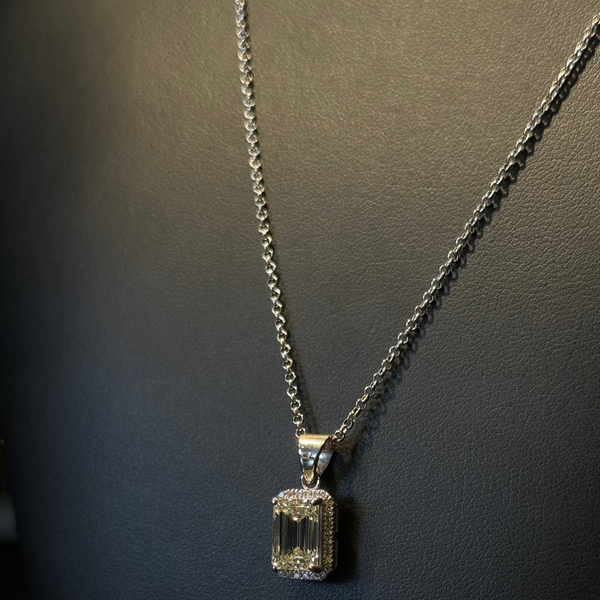 Rectangular Diamond Pendant With White Gold Chain 14KT