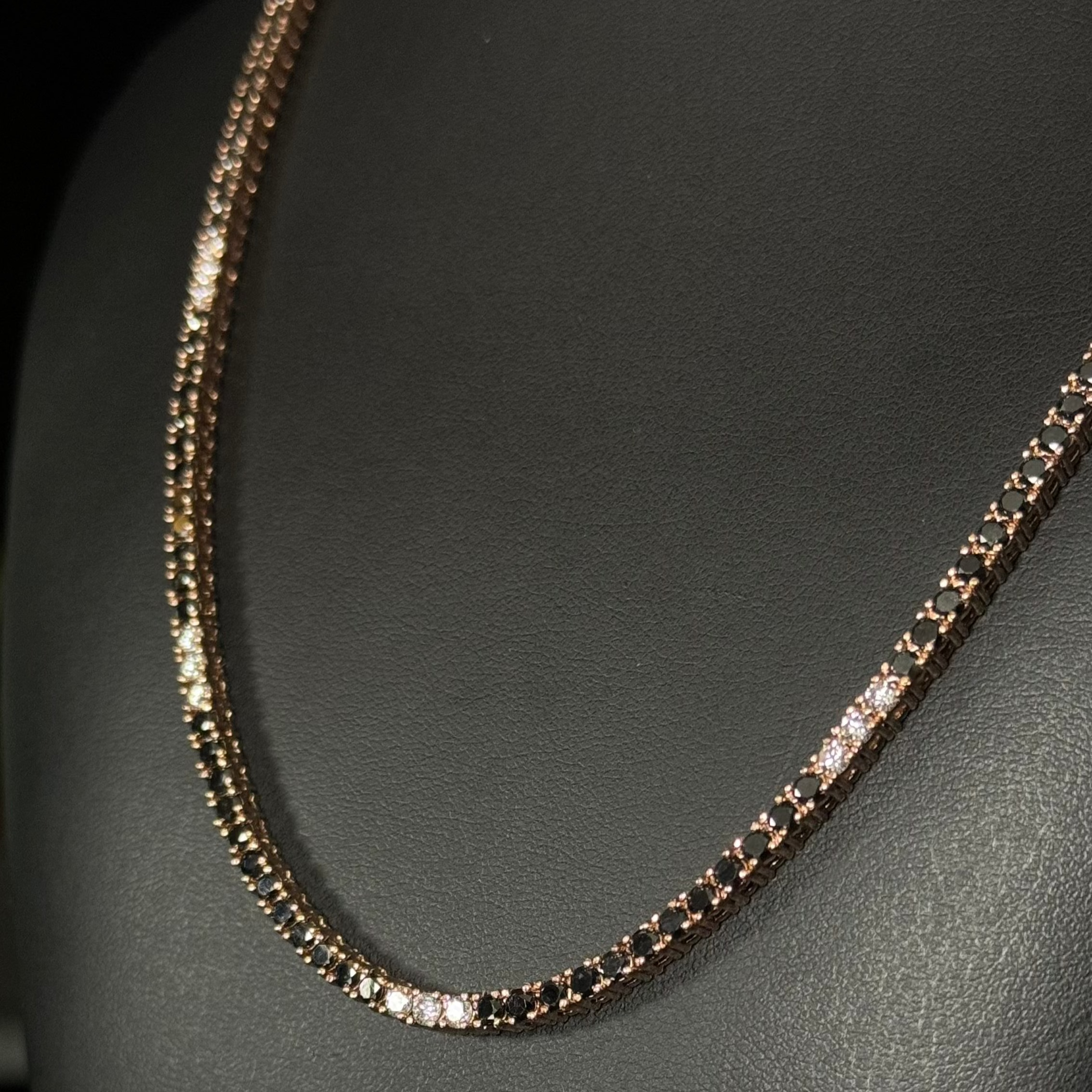 Tennis Chain Black mixed White Diamonds RoseGold
