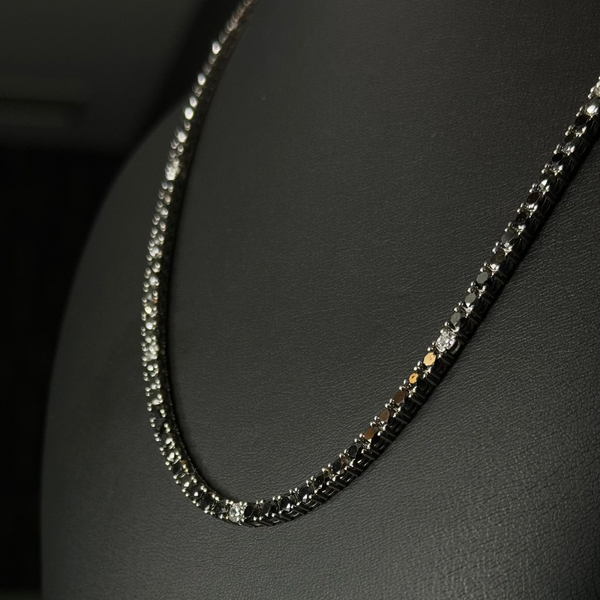Tennis LD Chain Full Black Diamond White Gold