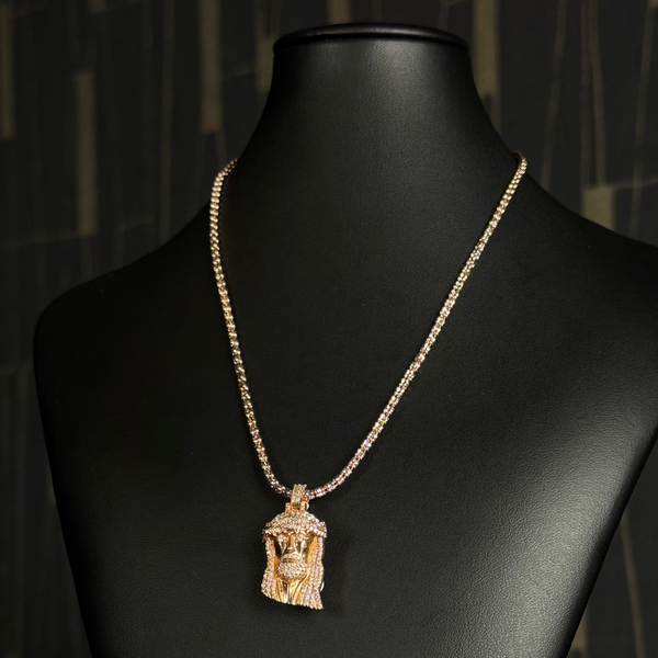 Jesus Head Pendant Natural Diamond Rose Gold